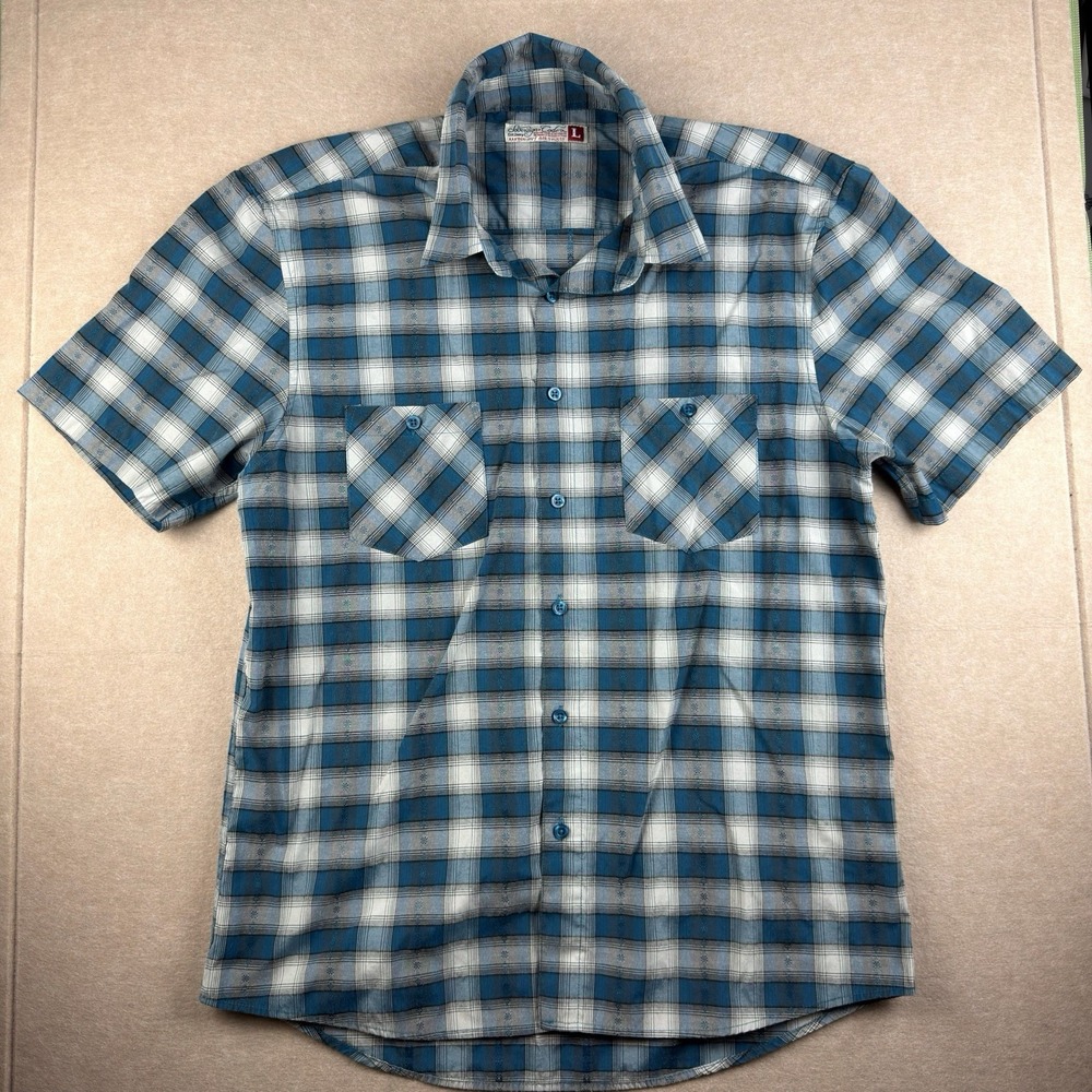 Sovereign Code Shirt Men L Surfer Blue Plaid Harrison SS Western Skater Fit‎